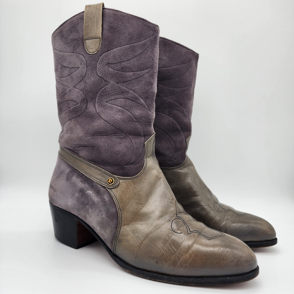 Pierre Cardin 80's Vintage Western Style Leather Boots Two Tone Size 9